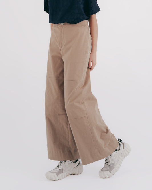 Layered tangerine khaki twill wide-leg pants 