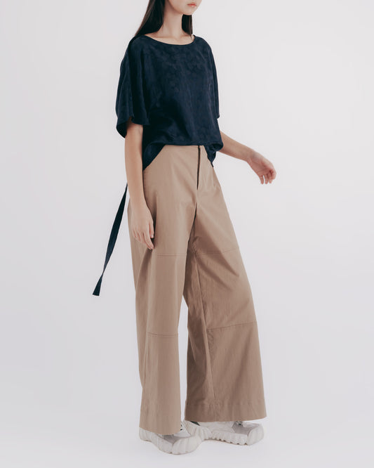 Layered tangerine khaki twill wide-leg pants 