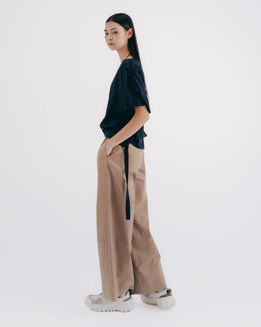 Layered tangerine khaki twill wide-leg pants 