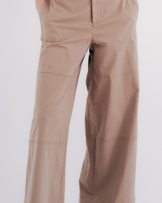 Layered tangerine khaki twill wide-leg pants 