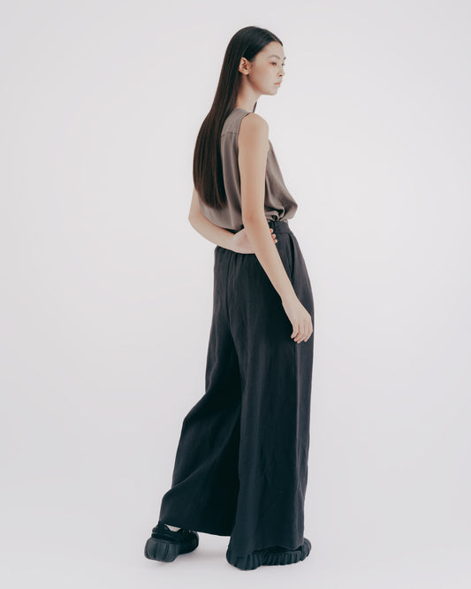 Black and gray linen discounted floor-length wide pants 