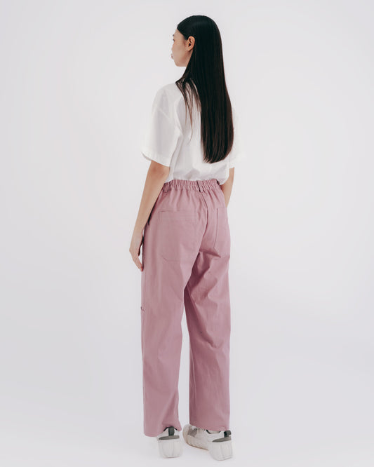 Multi-pocket cut-line twill jeans (pink) 
