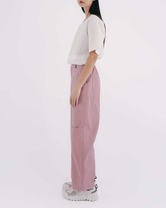 Multi-pocket cut-line twill jeans (pink) 