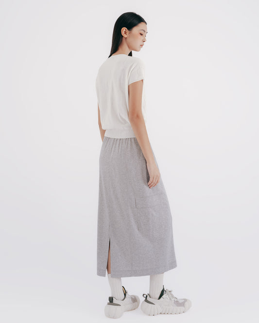 Casual Work Pocket Knit Straight Skirt (Heather Gray)