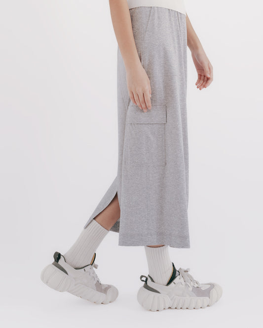 Casual Work Pocket Knit Straight Skirt (Heather Gray)