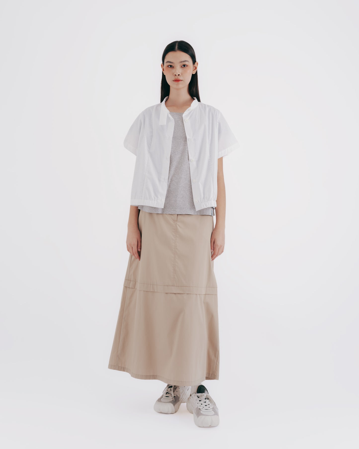 Layered A-line work skirt (khaki)