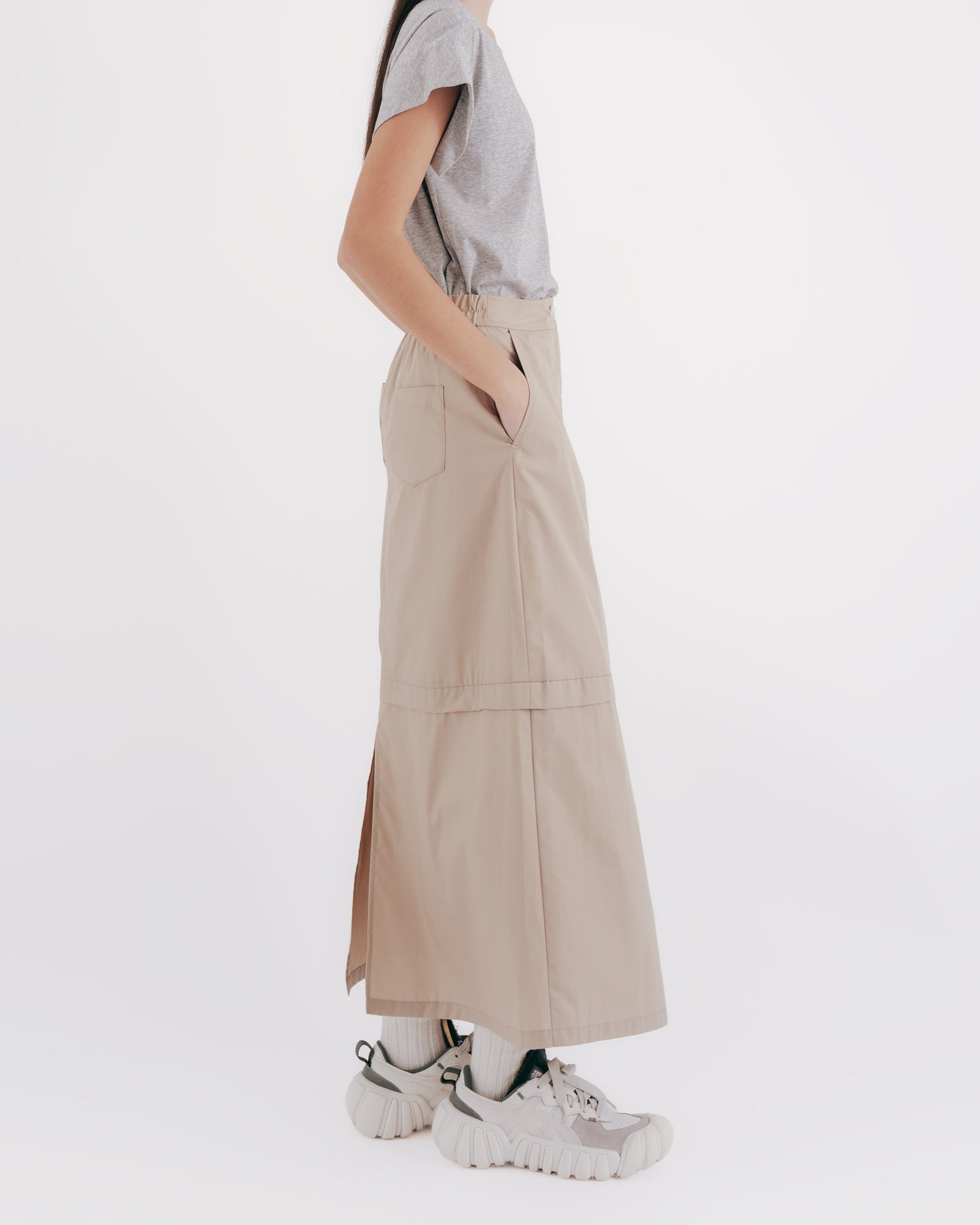 Layered A-line work skirt (khaki)