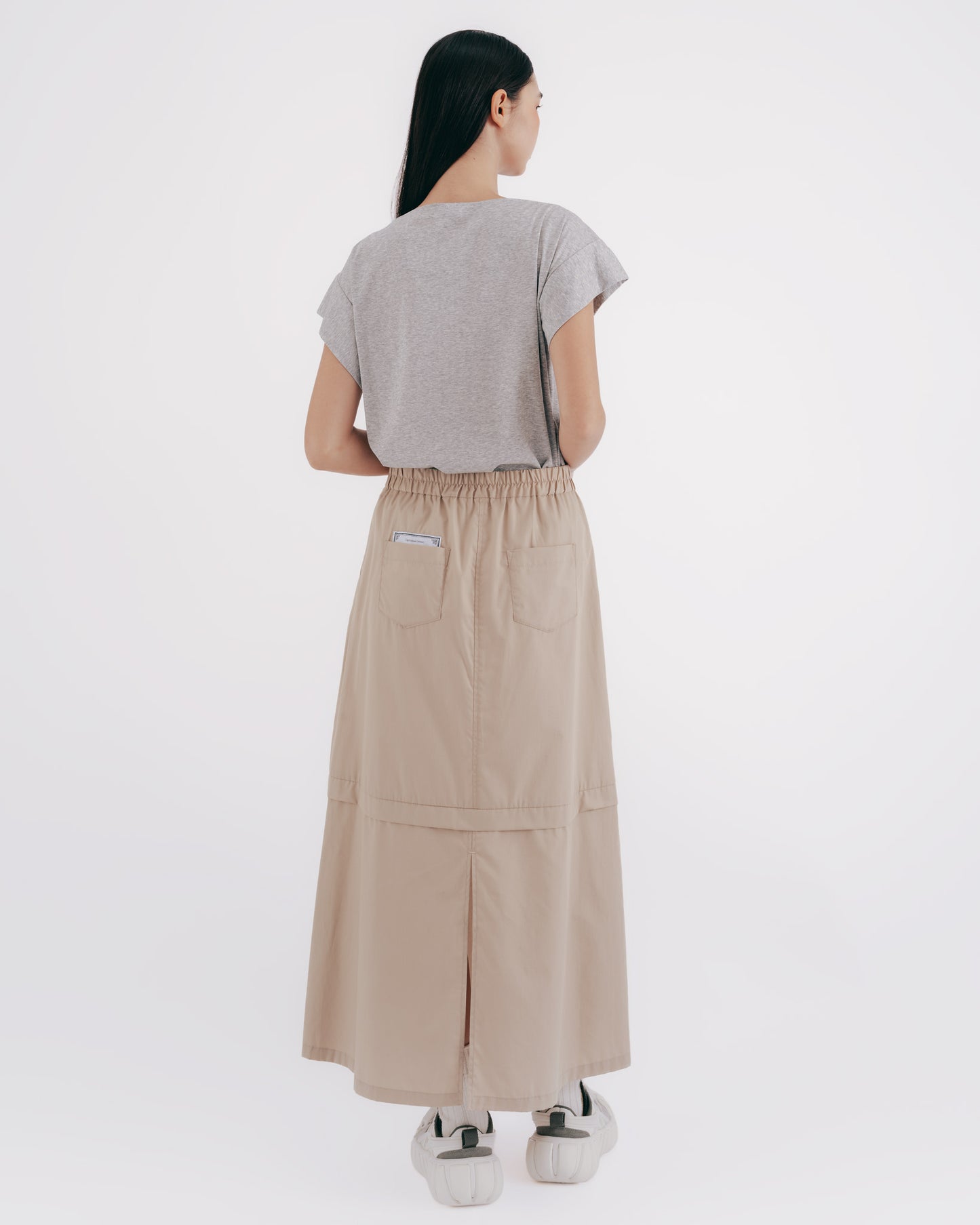 Layered A-line work skirt (khaki)
