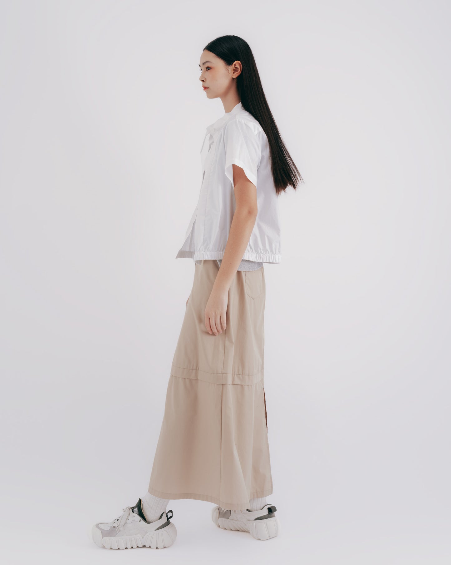 Layered A-line work skirt (khaki)