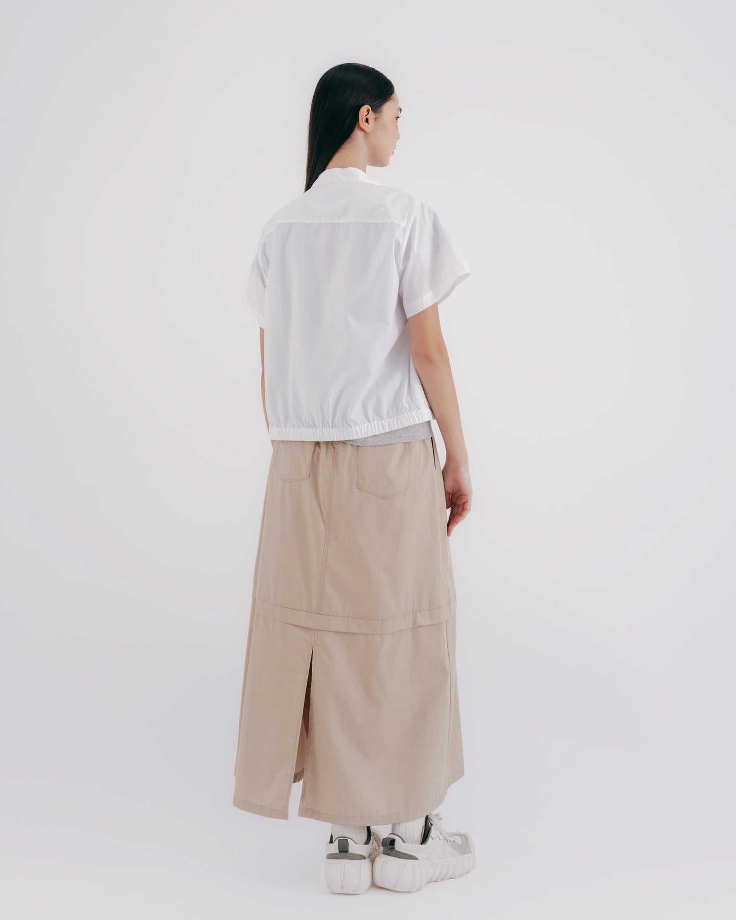 Layered A-line work skirt (khaki)