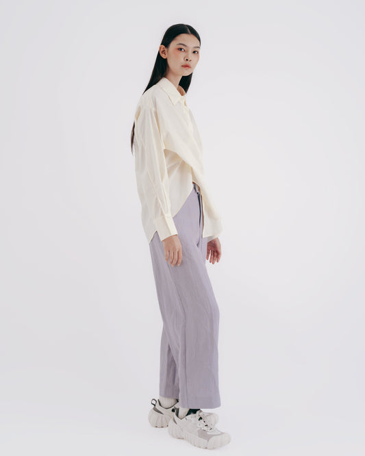 Light purple cotton and linen floor-length wide pants 