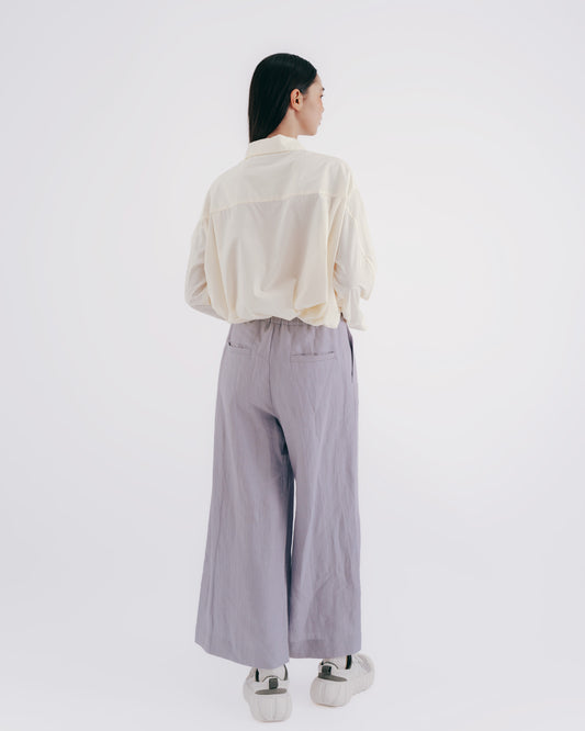 Light purple cotton and linen floor-length wide pants 