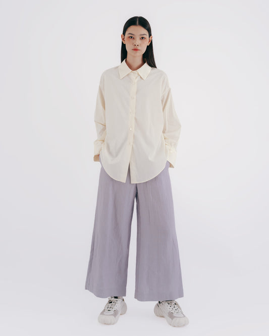 Light purple cotton and linen floor-length wide pants 