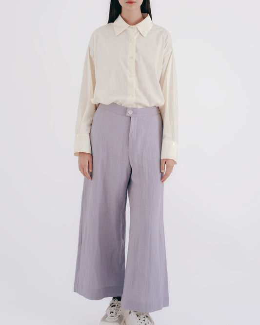 Light purple cotton and linen floor-length wide pants 