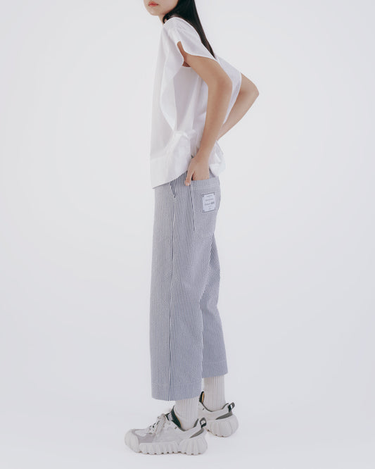 Striped Bubble Tissue Cargo Straight-Leg Pants 