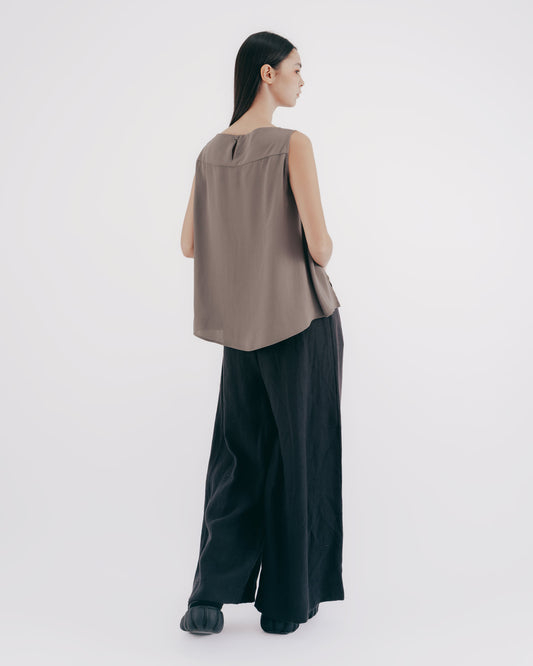 Black and gray linen discounted floor-length wide pants 