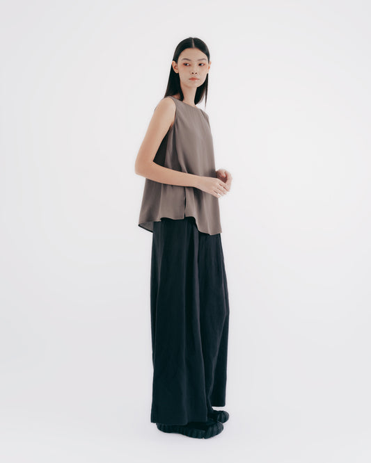 Black and gray linen discounted floor-length wide pants 