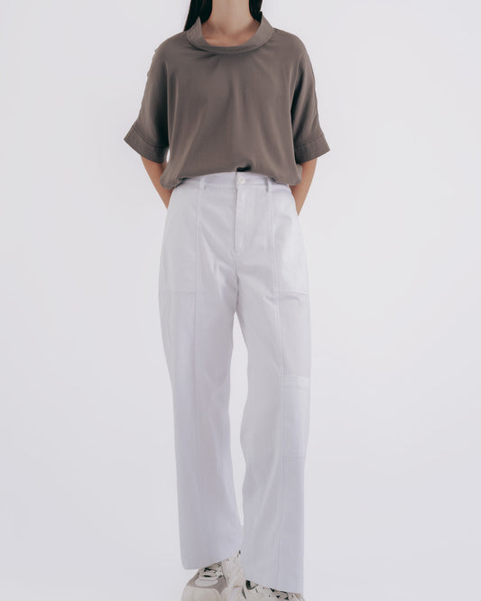 Multi-pocket cut-line twill jeans (white) 