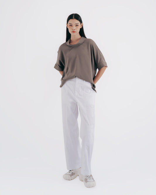 Matte Green Pressed Stand Collar Long Sleeve Top 