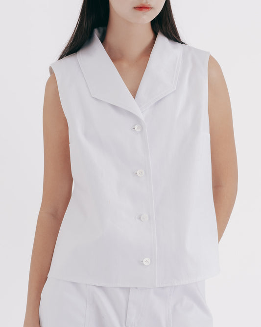 Stylish Lapel Sleeveless Vest Top (White)
