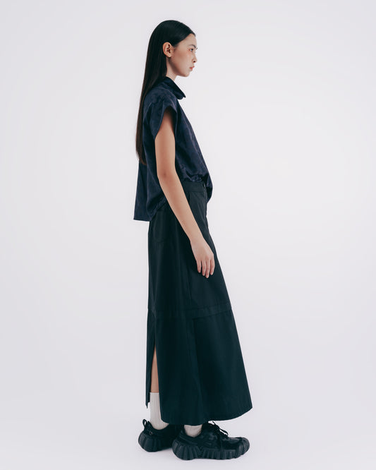 Layered A-line work skirt (black)