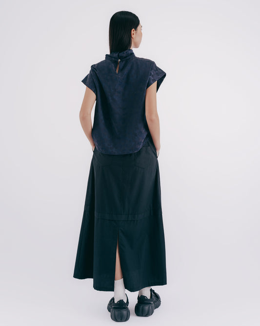 Layered A-line work skirt (black)