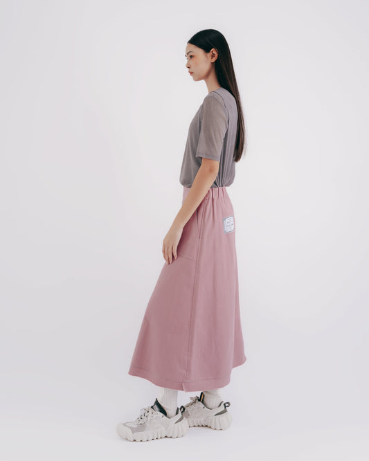 High-Top Fold A-Line Midi Skirt (Pink)