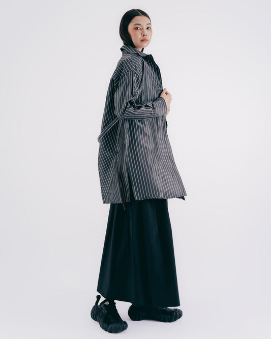 Lightweight Silk Striped Midi Shirt (Gray) 