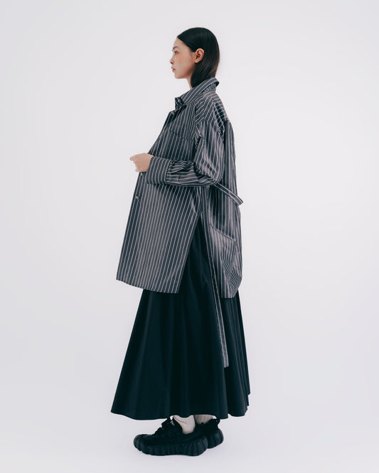 Lightweight Silk Striped Midi Shirt (Gray) 