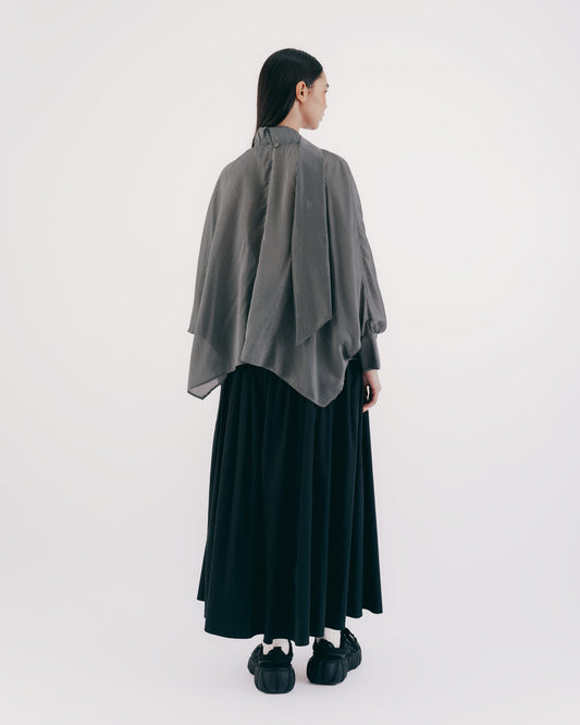 Textured black curved pleated skirt