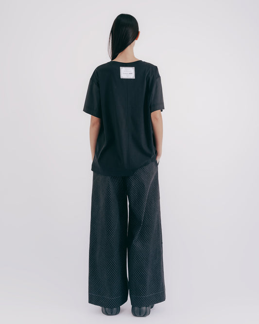 Layered tangent dot denim wide-leg pants 
