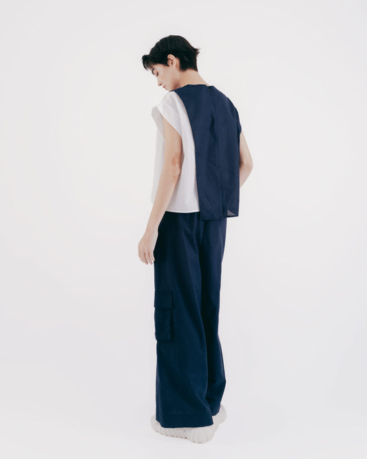 Diamond-weave tangent work pants (dark blue) 