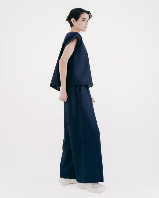 Diamond-weave tangent work pants (dark blue) 