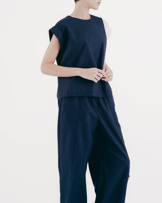 Diamond-weave tangent work pants (dark blue) 