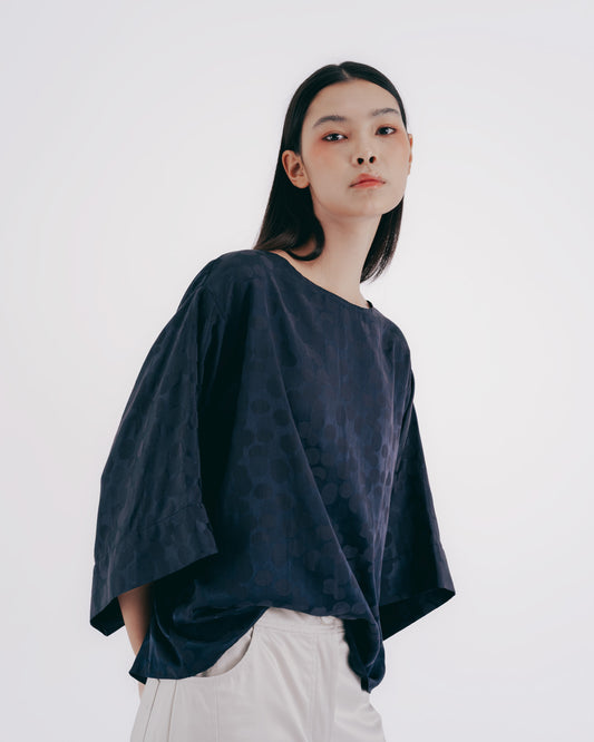 絲棉混紡圓點和服袖上衣