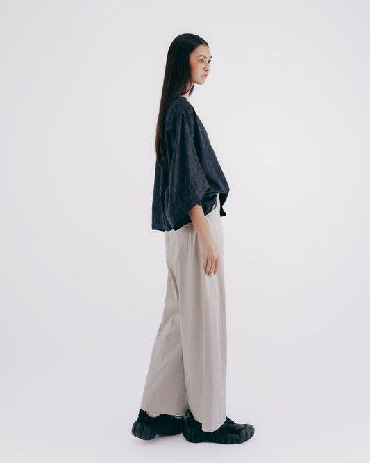 Silk and cotton blend polka dot kimono sleeve top 