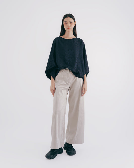 Silk and cotton blend polka dot kimono sleeve top 