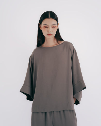 質感啞光綠和服袖上衣