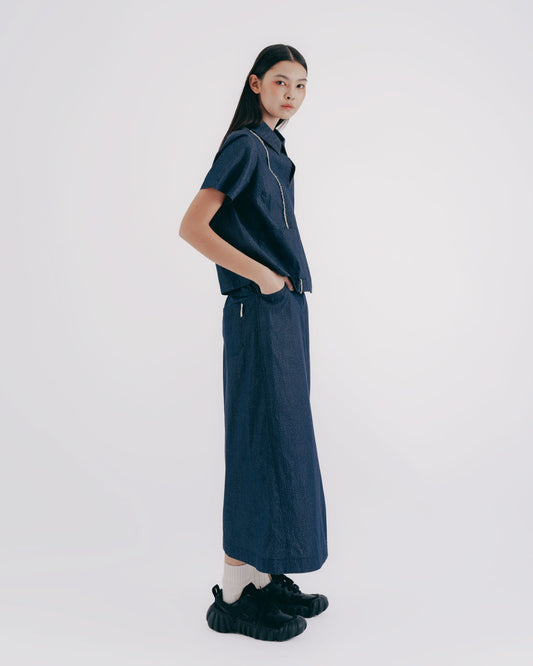 Raindrop jacquard asymmetrical midi skirt