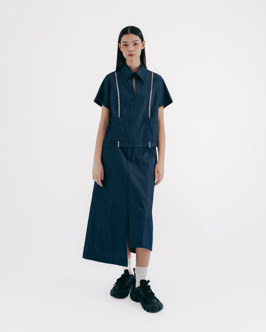 Raindrop jacquard tangent design V-neck shirt