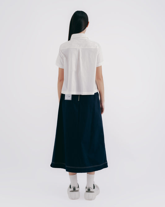 A-line midi skirt with exposed stitching (dark blue)