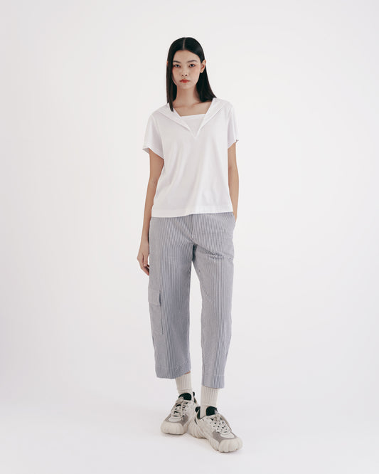 Stylish Sailor Collar Knit Top (White) 