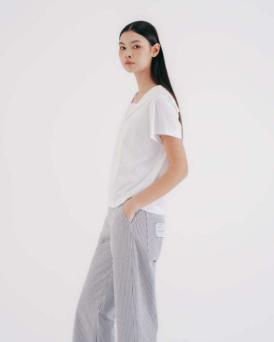 Stylish Sailor Collar Knit Top (White) 