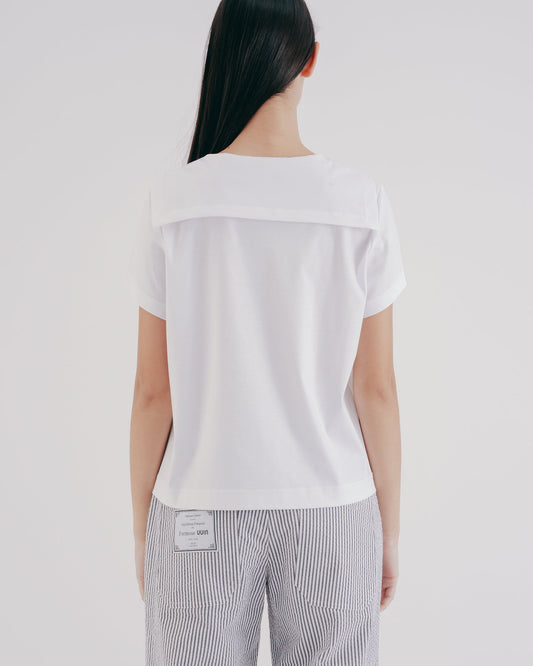 Stylish Sailor Collar Knit Top (White) 