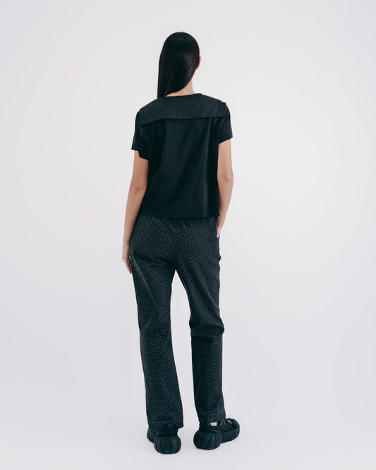 Denim Polka Dot 3D Center Line Slim Flared Pants 