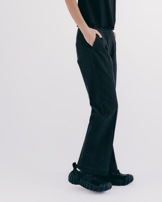 Denim Polka Dot 3D Center Line Slim Flared Pants 