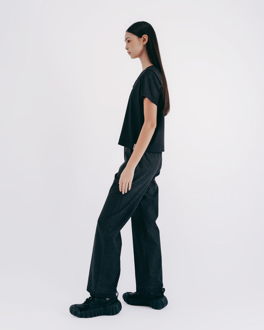 Denim Polka Dot 3D Center Line Slim Flared Pants 