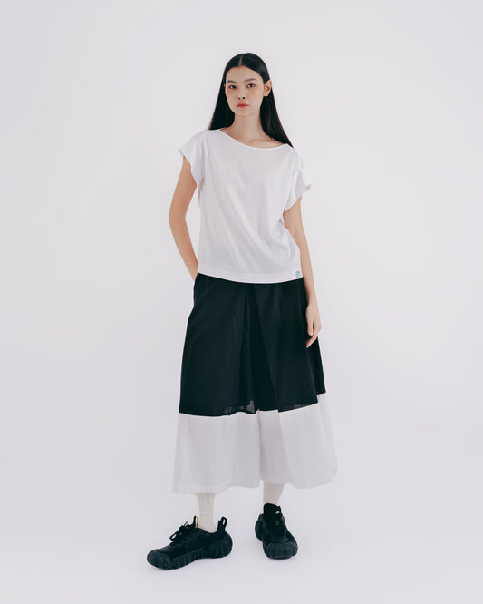 Boat Neck Small Sleeve Knit Top (White)