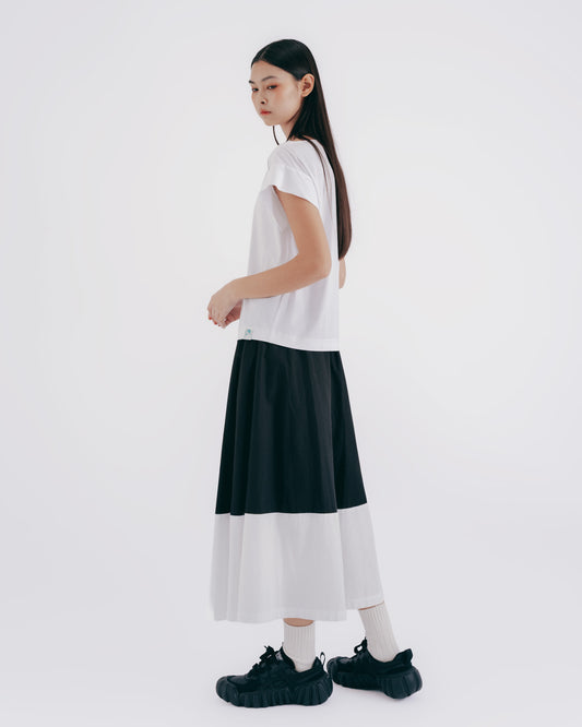 Diamond-Pattern Contrast Color-Patterned Folding Skirt (Black)