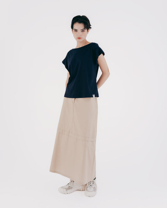 Boat Neck Small Sleeve Knit Top (Dark Blue)